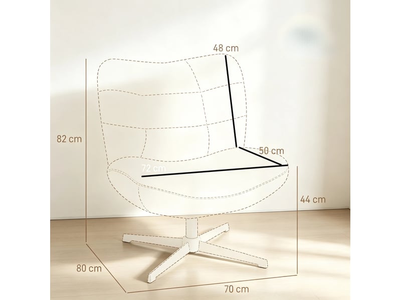  Fauteuil lounge pivotant en chenille crème 70 x 80 x 82 cm  - Conforama D