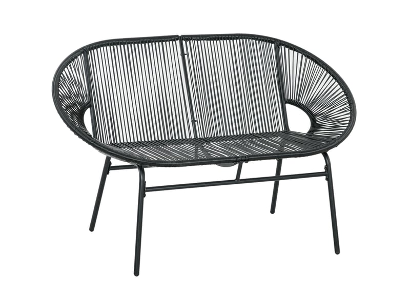 Banc de jardin 2 places 132x72x83 cm – noir – résine tressée, structure en acier pour balcon et terrasse - Conforama A