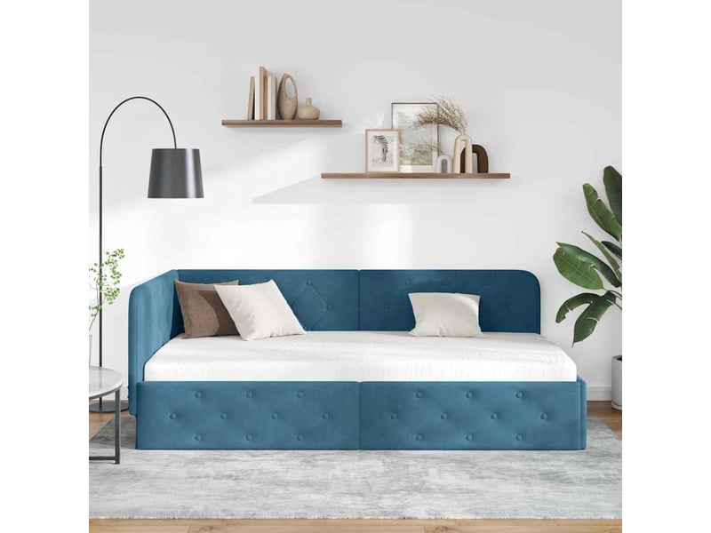  Lit simple- lit adulte -  cadre de lit d'angle bleu 100 x 200 cm velours  - Conforama C