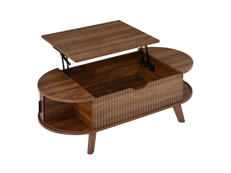  Table basse ovale relevable avec rangement 110x50x53,5 cm mdf coloris noyer  - Conforama D
