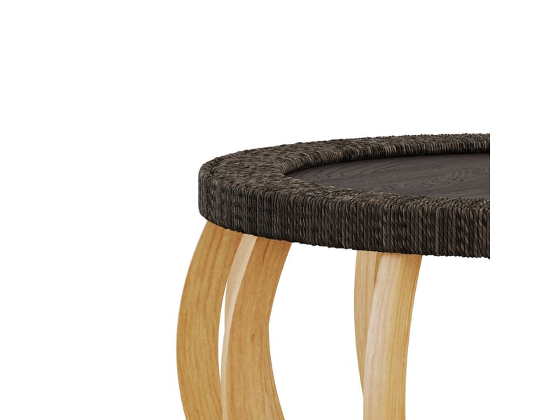  Table basse rotin vintage bois massif forme ronde pieds courbés style bohème noir brun  - Conforama D