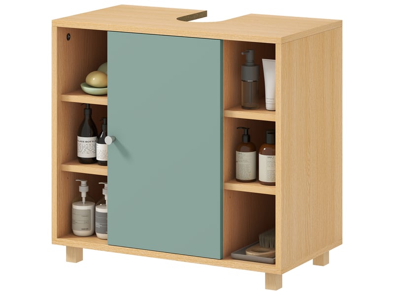  Meuble sous lavabo 1 porte 6 étagères ouvertes vert 60 x 33 x 57 cm  - Conforama B