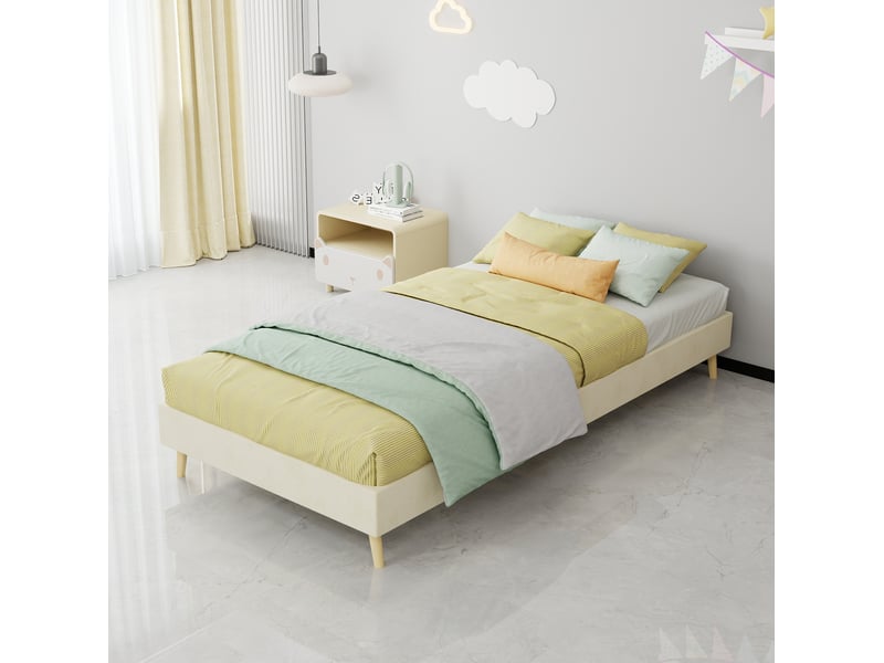  Modenvie cadre de lit 90x200 cm - structure multi-support, sans tete de lit et sans matelas - beige  - Conforama E