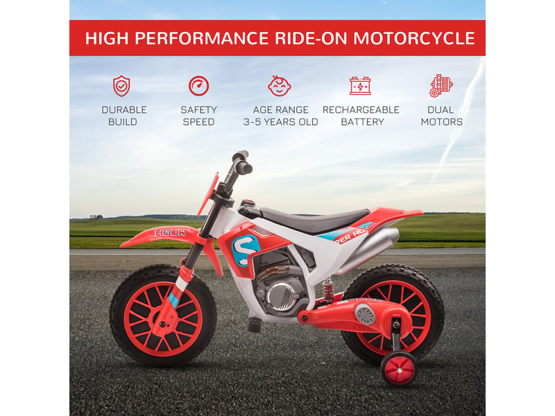  Moto électrique pour enfants, 3-8 kmh, avec 2 stabilisateurs pour les enfants à partir de 3 ans, rouge et blanche  - Conforama D