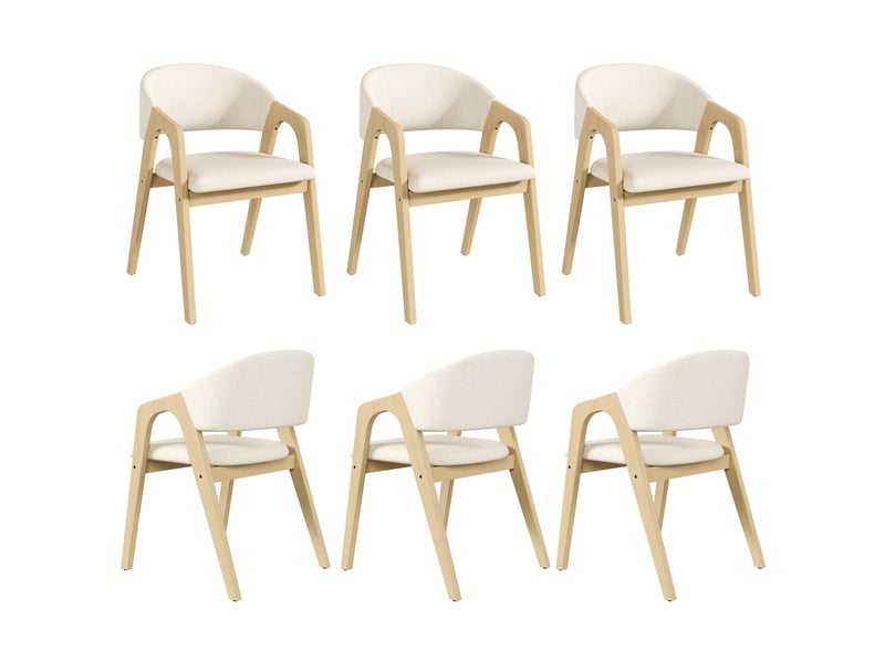 Lot de 6 chaises de salle à manger - 55.5x60x83 cm - structure en hévéa massif - revêtement effet lin - bois naturel et beige CozyNest - Conforama A
