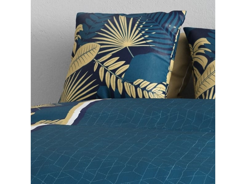 Parure housse de couette 260x240cm + 2 taies motif tropical bleu 100% coton - ophra OPHRA - Conforama D