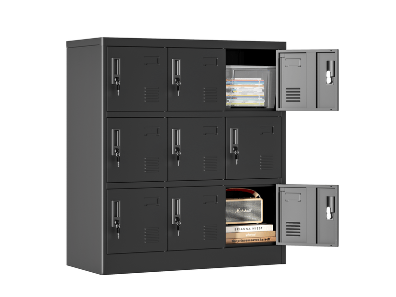  Armoire de rangement bureau 9 portes 90x40x100cm noire acier, casiers avec serrures  - Conforama A
