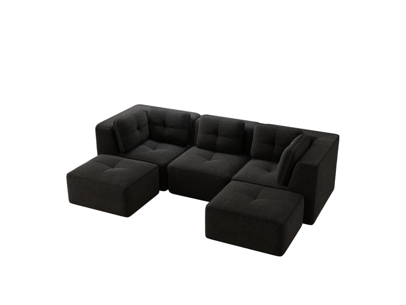 Canapé d'angle modulaire sans structure avec assise profonde et dossier souple, en corduroy, noir - Conforama A