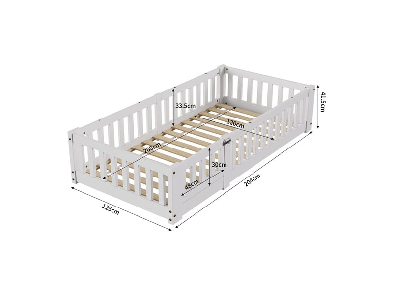 Lit 120x200cm - lit enfant 120x200cm - lit cabane au sol avec barrières de sécurité et sommier à lattes - blanc - Conforama E