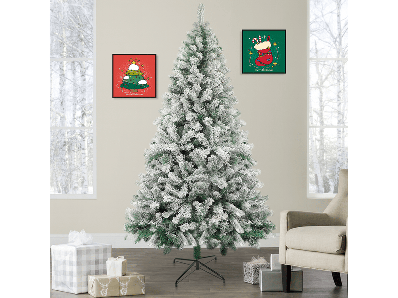 Zmh sapin de noël paysage enneigé artificiel 210cm fer pvc pour la veille de noël et fêtes en famille - Conforama C