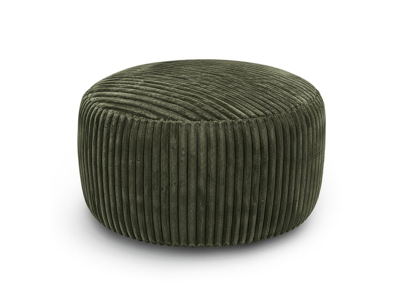Fauteuil pouf rond avec mousse à mémoire de forme pour salon, chambre et bureau, en velours côtelé vert - Conforama A
