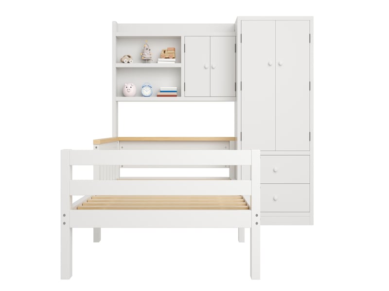  Lit enfant 90x200 cm avec armoire et tiroirs bois et mdf blanc sans matelas  - Conforama A