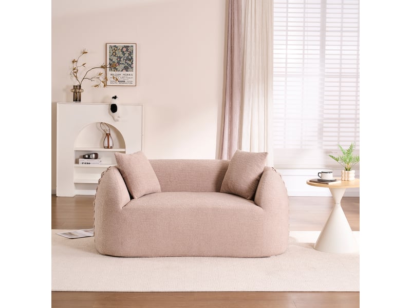  Canapé droit 2 places modulable, comprimé sous vide, forme courbe, décor lacets aux accoudoirs, compact, petits espaces, beige abricot  - Conforama D