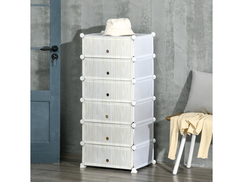 Armoire à chaussures modulable, meuble de rangement avec 6 cubes empilable en plastique, 49 x 36,5 x 108 cm blanc - Conforama D