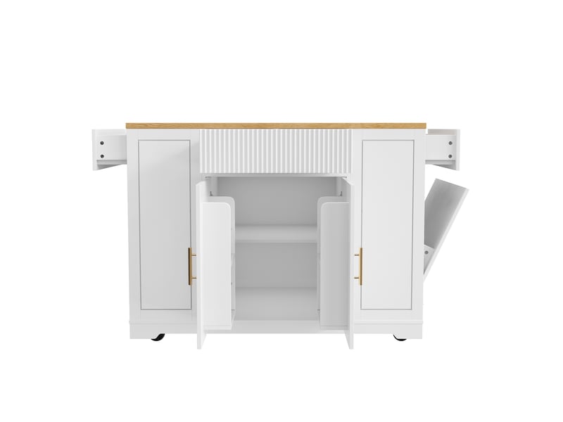  Îlot de cuisine 120x50x92 cm avec tiroirs, portes et roulettes, bois et blanc  - Conforama R