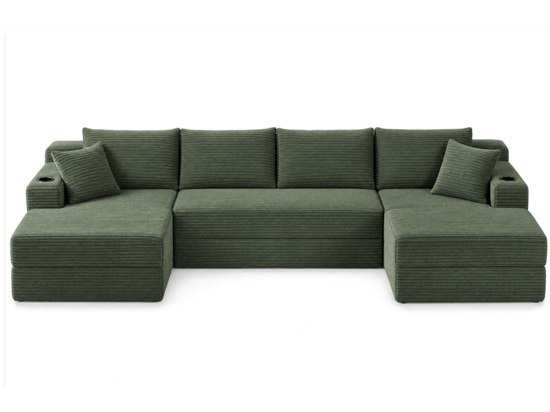 Canapé modulable en u 6 places sans structure en velours côtelé vert - Conforama A