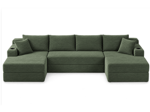 Canapé modulable en u 6 places sans structure en velours côtelé vert