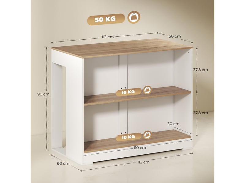  Table de bar,table haute de cuisine, mange-debout panneau de particules blanc 113x60x90cm  - Conforama E
