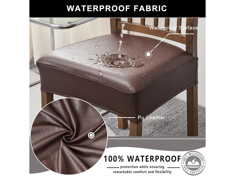  Lot de 4 housses de siège de chaise imperméables, housses de chaise en cuir pu, amovibles et lavables, marron  - Conforama C