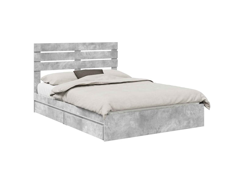 Lit double- lit adulte - lit de rangement gris béton 150 x 200 cm bois d'ingénierie - Conforama A