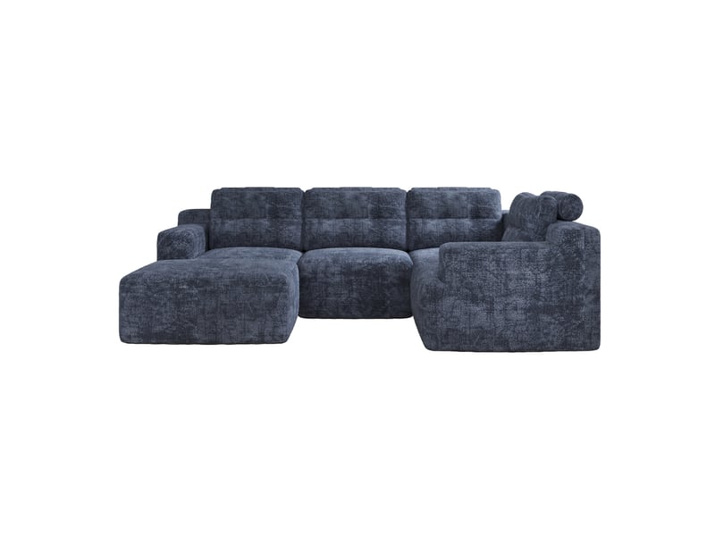  Canapé modulaire 5 places 252x180 cm – bleu – chenille, pouf inclus, configuration évolutive sans montage  - Conforama A