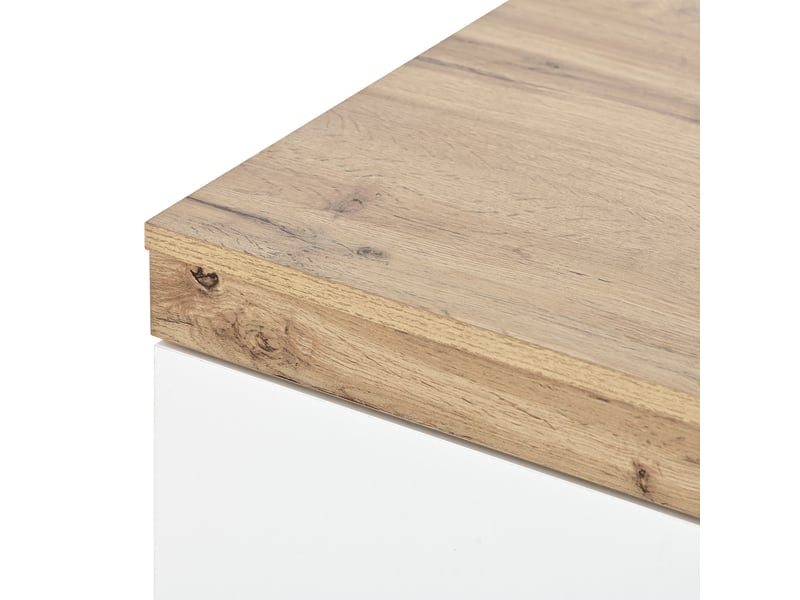  Table de chevet avec 2 tiroirs de rangement pour chambre en panneaux de particules blanc et chêne  - Conforama D