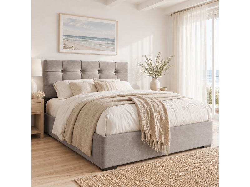 Lit coffre tcqpz 90 x 200 cm gris clair tête de lit réglable velours et métal - Conforama B