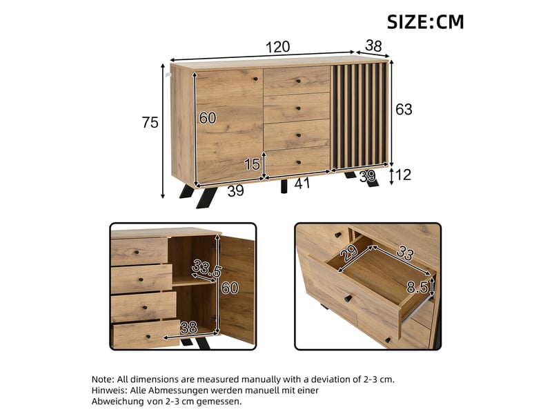  Ensemble meuble tv 150x38x44 cm et buffet 120x38x75 cm naturel et noir  - Conforama D