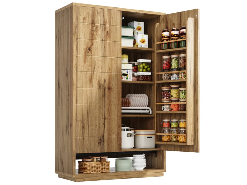  Buffet de cuisine haut effet chêne clair à 2 portes et 8 niveaux, 100 cm Fay Lum - Conforama A