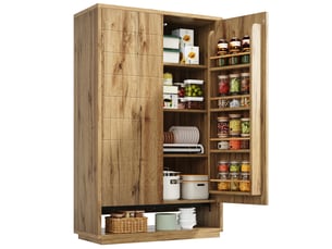 Buffet de cuisine haut effet chêne clair à 2 portes et 8 niveaux, 100 cm