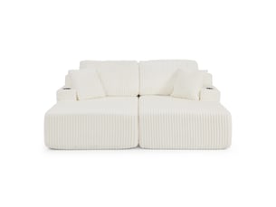 Canapé convertible 2 places avec porte-gobelet et poche latérale - coussins amovibles, velours côtelé beige
