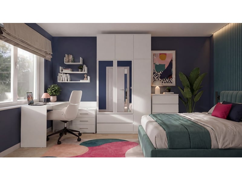  Malwa ss-90l - armoire avec miroir et rehausse - 2 portes, 2 tiroirs - 90x240x50 cm - BLANC  - Conforama B