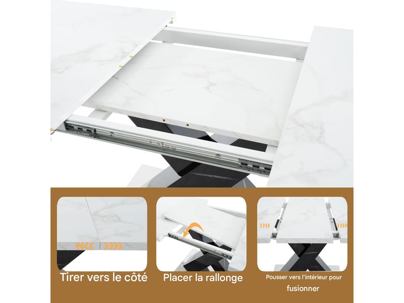  Table à manger extensible 120-160 cm mdf effet marbre blanc et métal noir W2552S00022 - Conforama D