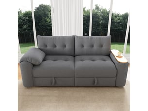 Canapé droit fixe HAVRYA 2 places Tissu gris avec coffre de rangement