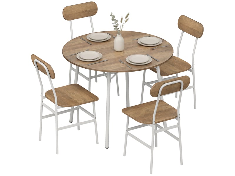  Ensemble table salle à manger avec 4 chaises, table de cuisine avec chaises pour 4 personnes, cadre en métal, naturel  - Conforama A