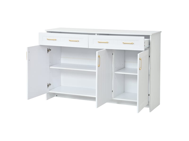 Buffet avec 2 tiroirs et 3 portes 140x40x90 cm, meuble de salle à manger, mdf blanc - Conforama D