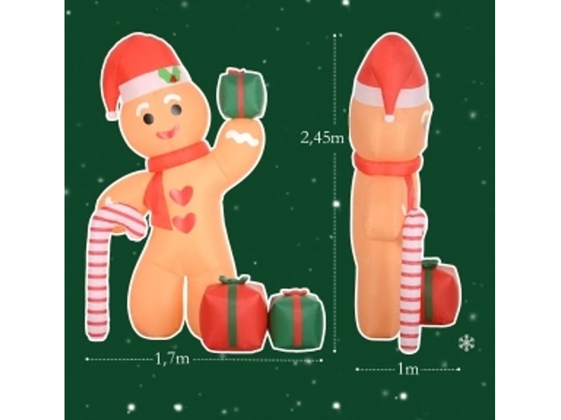  Décoration de noël gonflable 170 x 100 x 245 cm orange en polyester, bonhomme pain d'épice led  - Conforama C