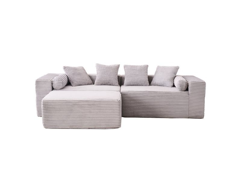  Canapé modulable d'angle compressé 217x110x60 cm 3 places en mousse, pour salon, design moderne, velours côtelé, gris  - Conforama A