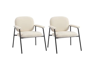 Lot de 2 fauteuils salon, accoudoirs rembourrés, fauteuils d'appoint en chenille avec dossier profilé, crème