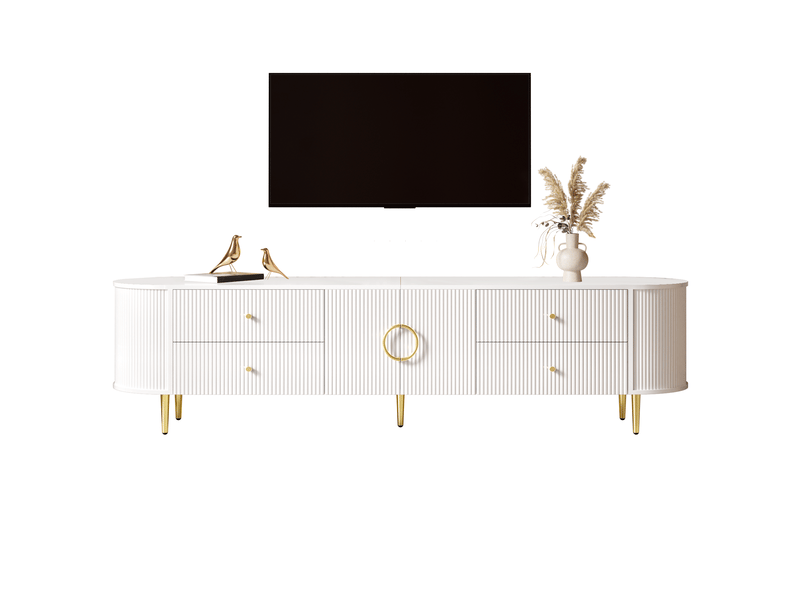  Meuble tv 180 cm-avec pieds métal et passe-câbles-design moderne-blanc GL Store - Conforama A