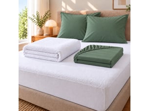 Pack literie protège matelas 140x190 imperméable + drap housse + 2 taies cèdre