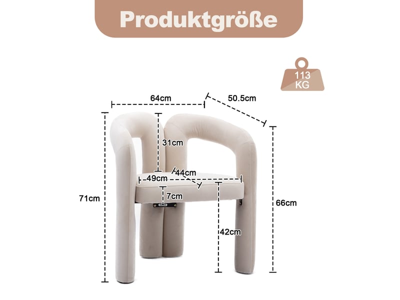  Lot de 2 chaises de salle à manger en velours beige avec accoudoirs  - Conforama E