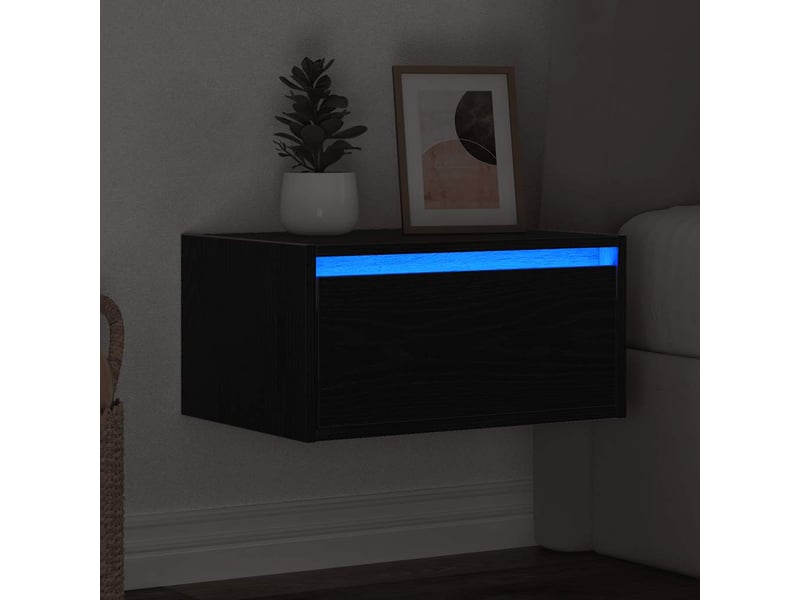  Table de chevet - cabinet de chevet - table de nuit murale avec lumières led chêne noir  - Conforama D