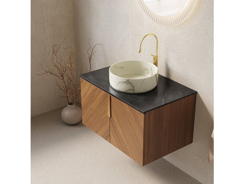 Meuble rangement armoire double portes 76 cm céramique pierre frittée chêne brun homvra - Conforama C