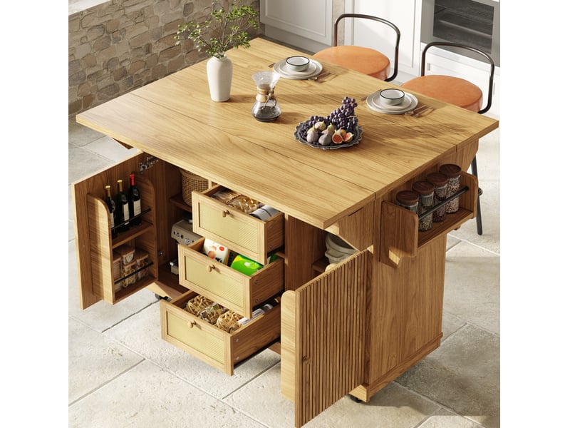 Desserte de cuisine extensible avec 3 tiroirs 2 portes et étagères réglables sur roulettes pour cuisine et balcon  - Conforama D