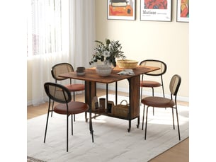 Table à manger pour 6 personnes avec plateau rabattable, rangement et 6 roulettes avec freins, en bois