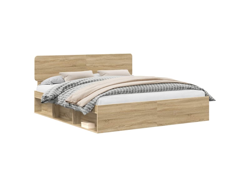  Lit double- lit adulte -  cadre de lit avec tête de lit sonoma 200 x 200 cm pin massif  - Conforama A