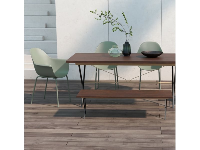 Lot de 4 chaises de jardin vertes avec accoudoirs, dossier haut et structure en métal, résistantes aux intempéries - Conforama E