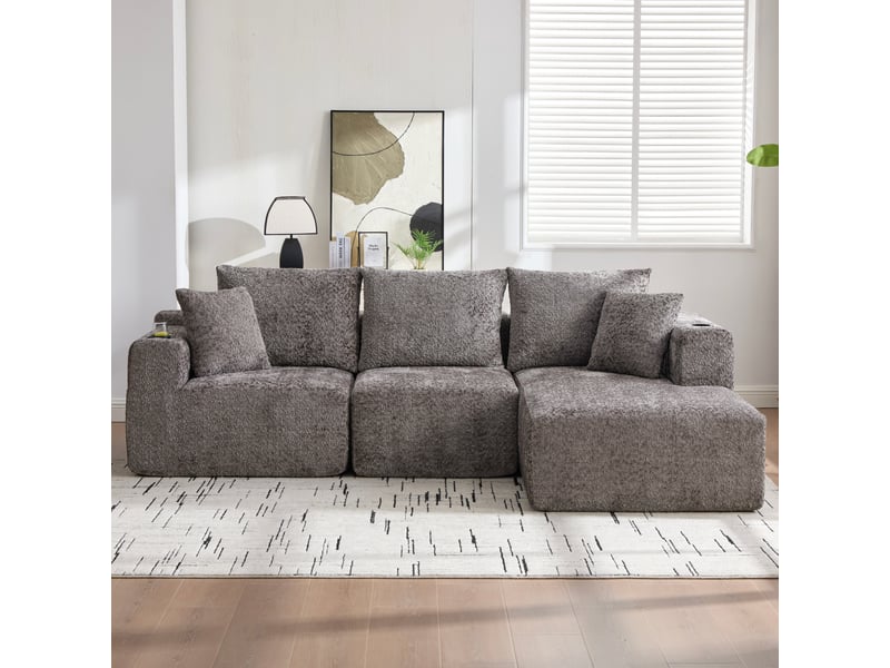  Canapé d'angle modulable sans montage 261x165 cm - canapé en l gris avec porte-gobelets  - Conforama B