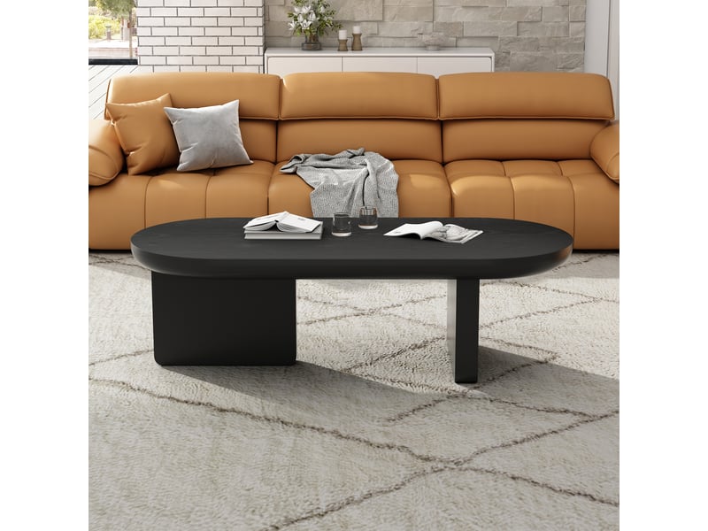  Table basse ovale noire 119,7cm, table de salon moderne en mdf, style minimaliste pour petit espace  - Conforama R